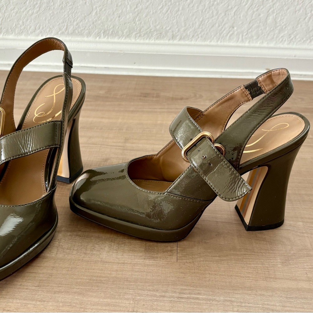 Sam Edelman Dark Green Patent Slingback Heels